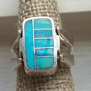 Vintage Reversible Sterling Turquoise/Mother-of-Pearl Ring